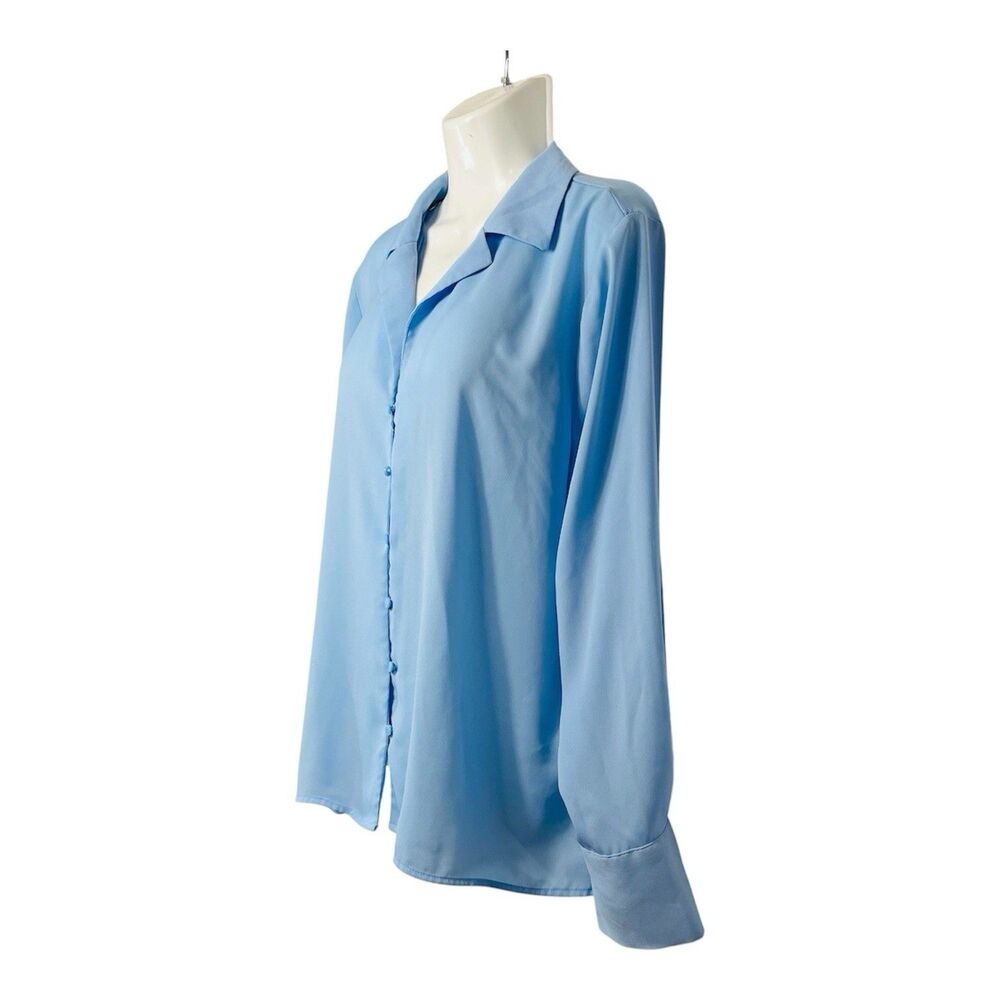 Worthington Womens XL Light Blue Semi Sheer Button Up Blouse Long Sleeve Career - Picture 2 of 8